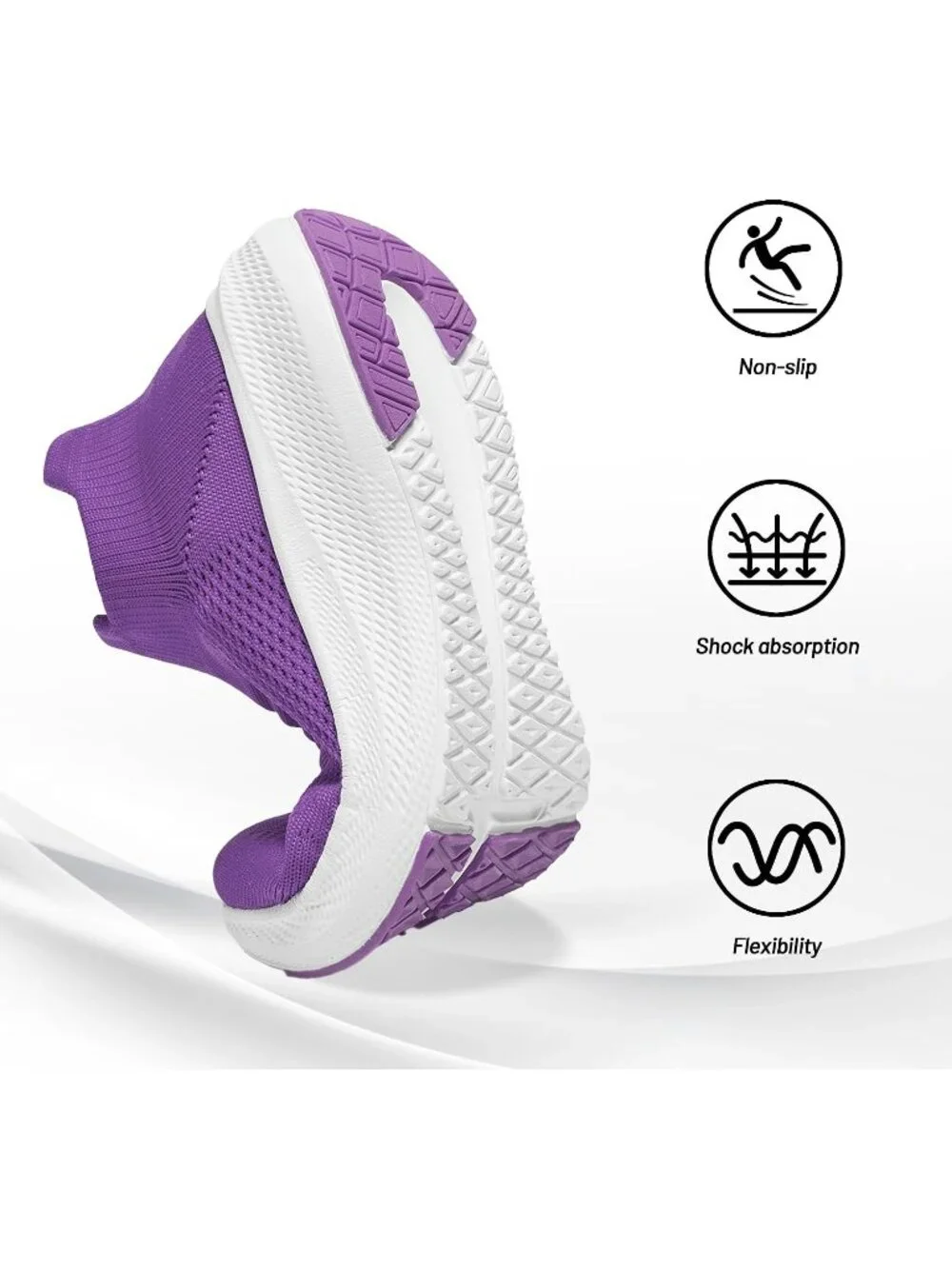 Women's Purple Comfort Lightweight Sock Work Mesh Slip on Casual Sneaker Shoes